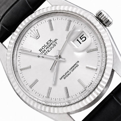 36mm Rolex Datejust 16013 White Dial 18K Gold Bezel Leather Men's Watch
