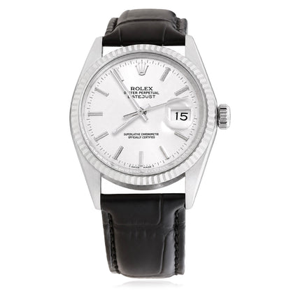 36mm Rolex Datejust 16013 White Dial 18K Gold Bezel Leather Men's Watch
