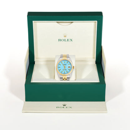 Rolex Datejust 16014 36mm Light Blue Dial 18K Gold Fluted Bezel Jubilee Watch