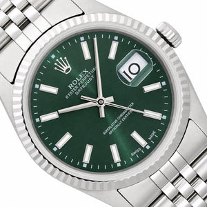 Rolex Datejust 16013 36mm 18K White Gold Fluted Bezel Green Dial Jubilee Watch