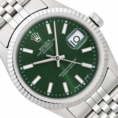 Rolex Datejust 16013 36mm 18K White Gold Fluted Bezel Green Dial Jubilee Watch