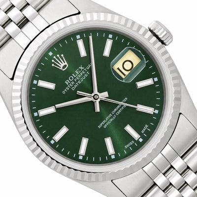 Rolex Datejust 16014 36mm 18K White Gold Fluted Bezel Green Dial Jubilee Watch