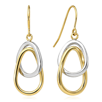 14K Gold Two-Tone Yellow White Two Puffed French Lock Earrings 30mm