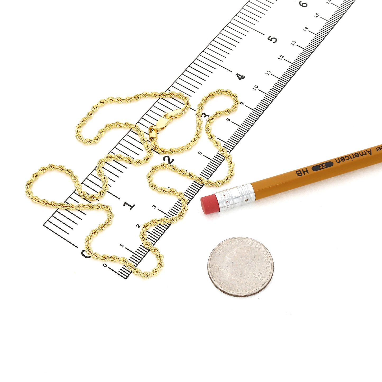 10K Yellow Gold-Filled 2.6mm Rope Chain (Hollow) 18"-24"