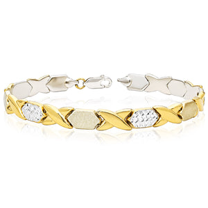 10K Two-Tone Gold-Filled 7mm Stampato XO Link Bracelet (Hollow) 7" 8"
