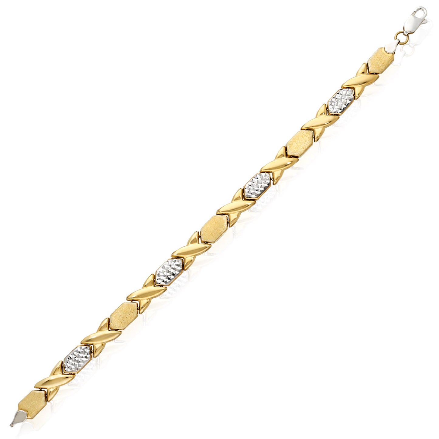 10K Two-Tone Gold-Filled 7mm Stampato XO Link Bracelet (Hollow) 7" 8"