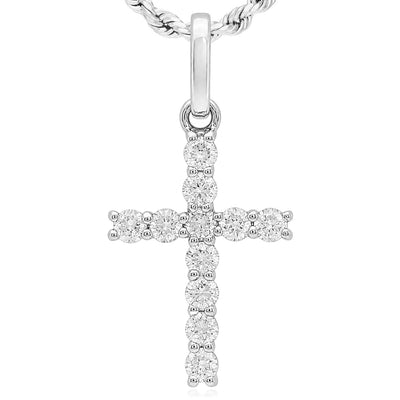 0.15 CTW Lab-Grown Diamond 14K White Gold Cross Pendant 0.6"