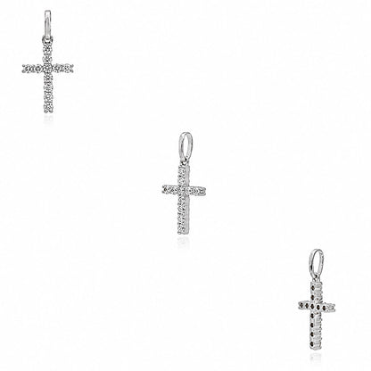 0.15 CTW Lab-Grown Diamond 14K White Gold Cross Pendant 0.6"