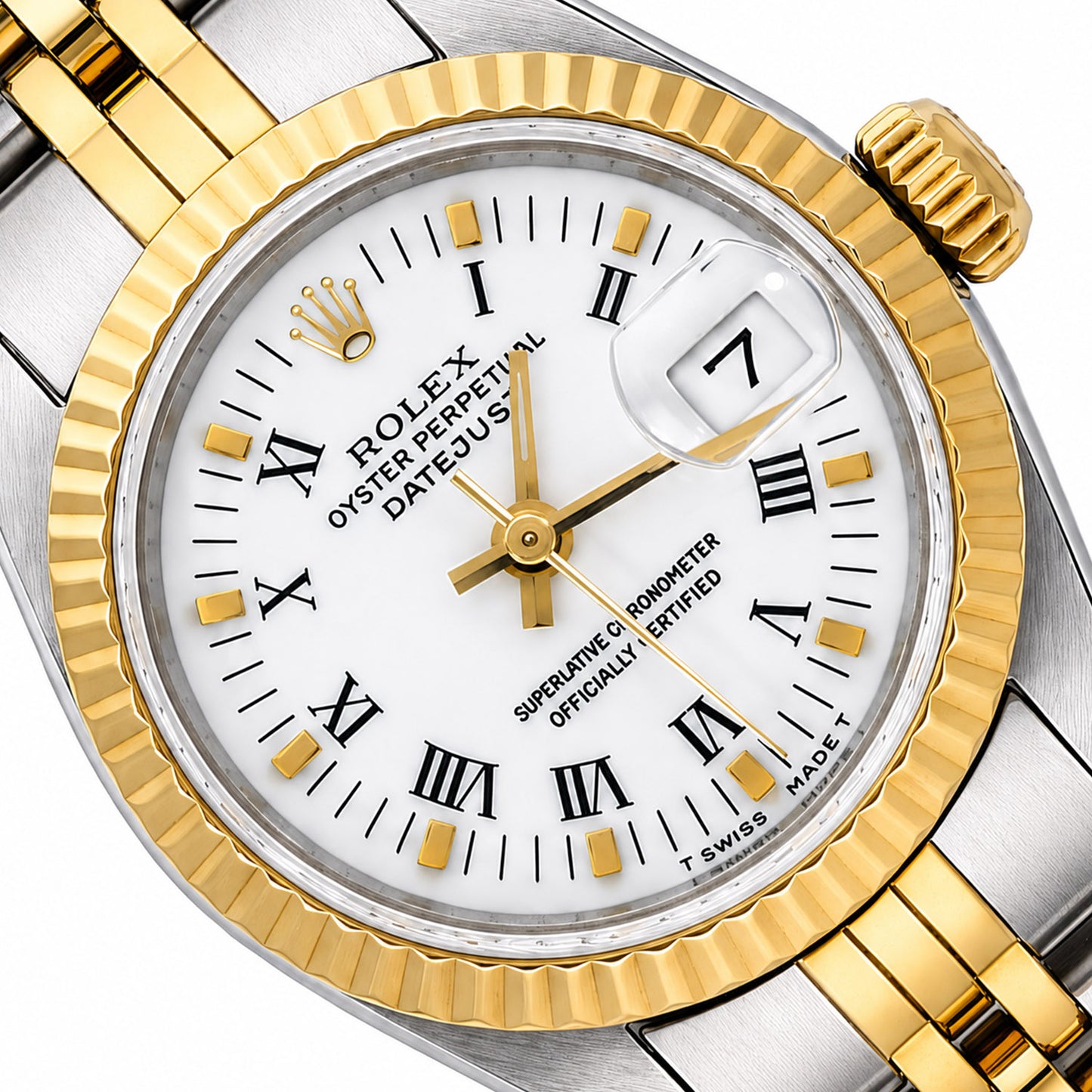 26mm Rolex Datejust 69173 Original White Dial Fluted Bezel Jubilee Band Watch