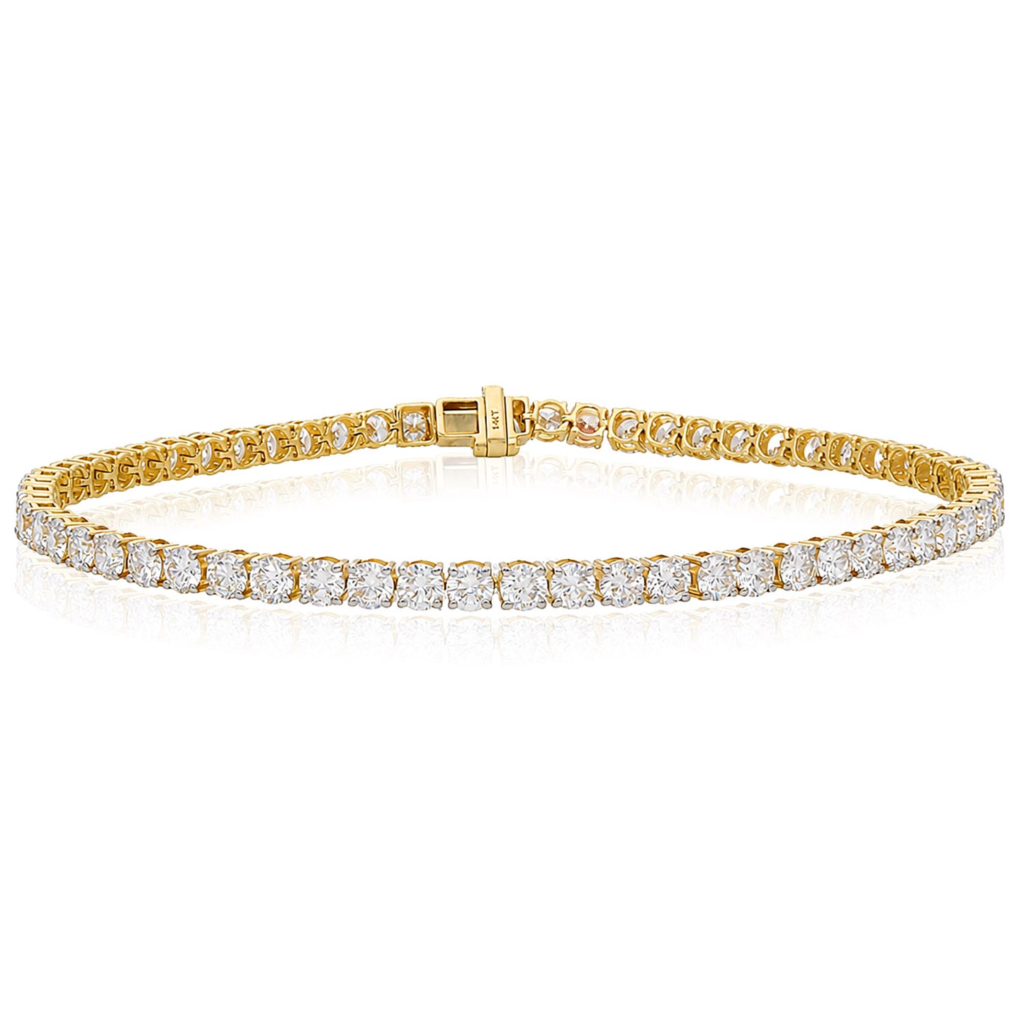 5.24TCW Lab-Grown Diamond 14k Yellow Gold 2.8mm Tennis Bracelet 7"