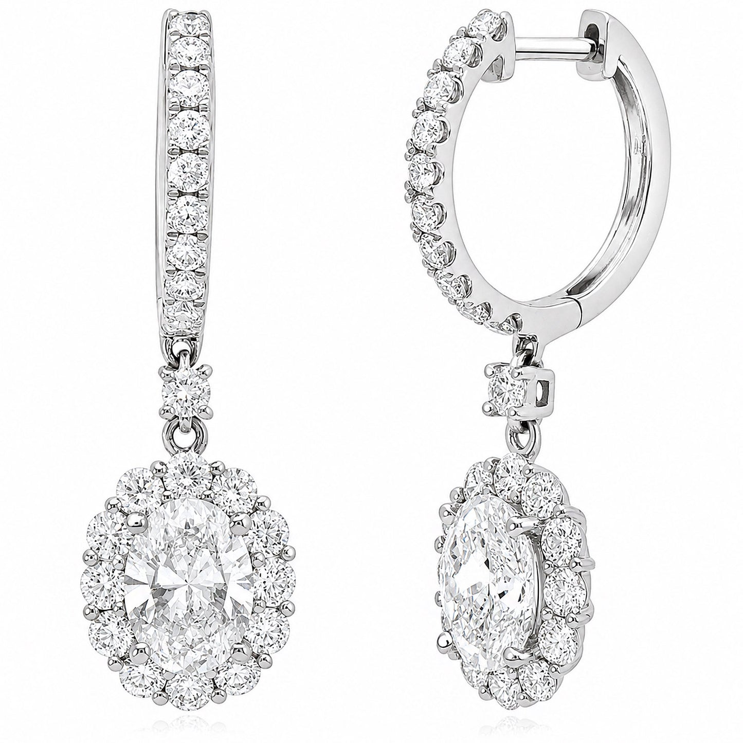 2.32TCW Lab-Grown Diamond 14k White Gold Oval Halo Earrings 28mm