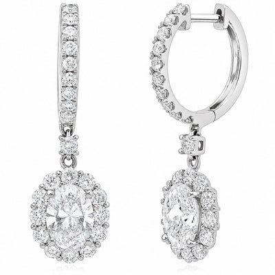 2.32TCW Lab-Grown Diamond 14k White Gold Oval Halo Earrings 28mm