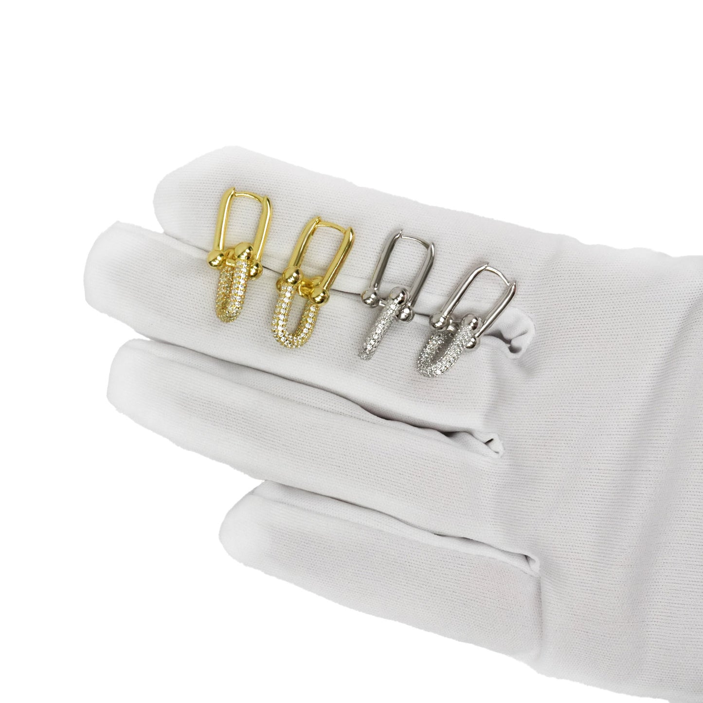 Gold over 925 Sterling Silver CZ Paperclip Hardware Earrings 26mm