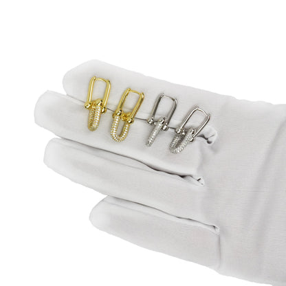 Gold over 925 Sterling Silver CZ Paperclip Hardware Earrings 26mm