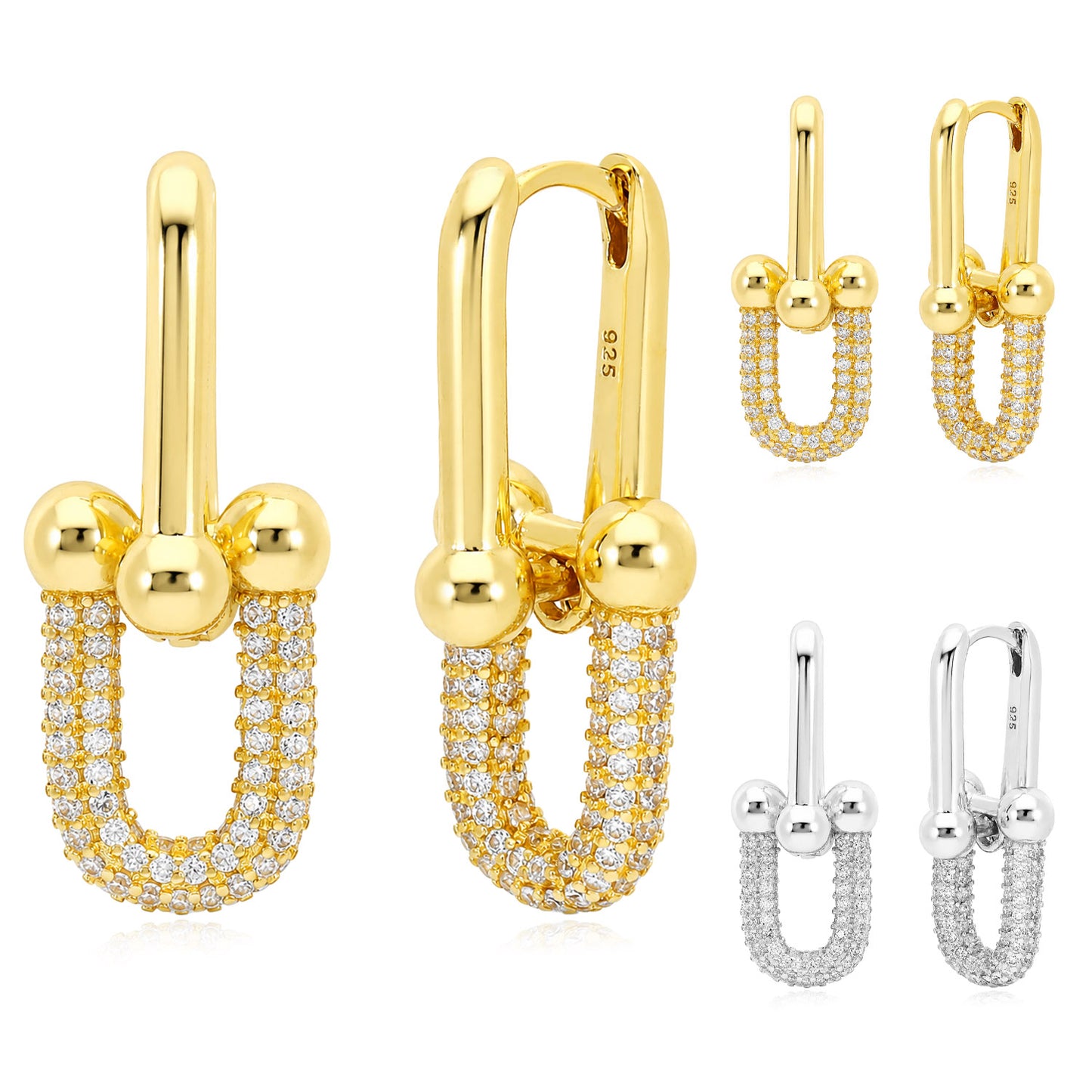 Gold over 925 Sterling Silver CZ Paperclip Hardware Earrings 26mm