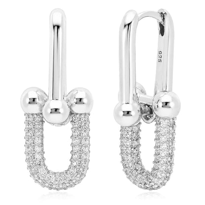 Gold over 925 Sterling Silver CZ Paperclip Hardware Earrings 26mm