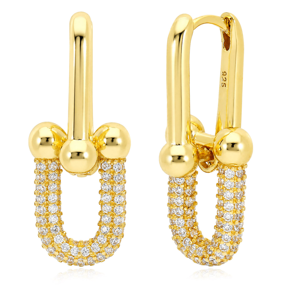 Gold over 925 Sterling Silver CZ Paperclip Hardware Earrings 26mm