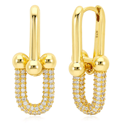 Gold over 925 Sterling Silver CZ Paperclip Hardware Earrings 26mm
