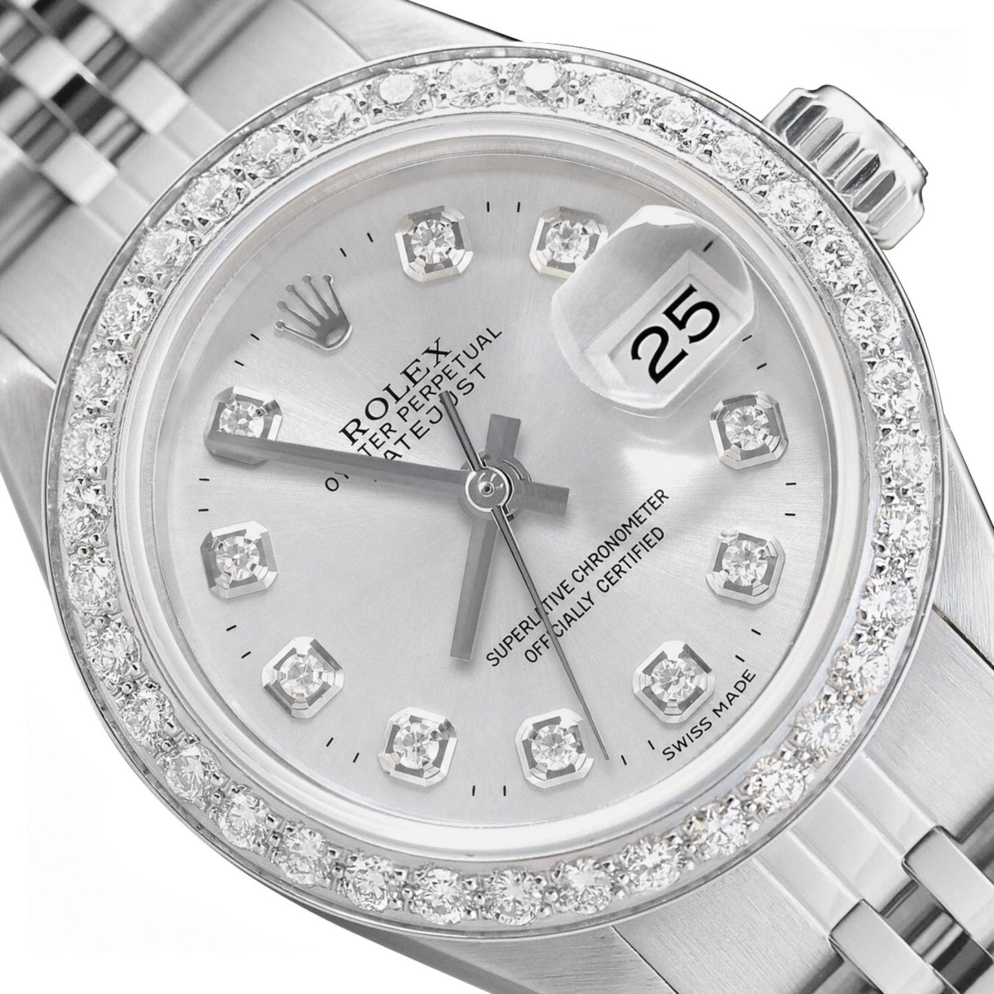26mm Rolex Datejust 69173 Diamond Bezel Silver Dial Steel Women's Watch