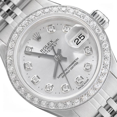 26mm Rolex Datejust 69173 Diamond Bezel Silver Dial Steel Women's Watch