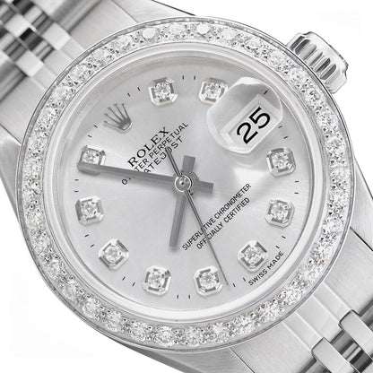 26mm Rolex Datejust 69173 Diamond Bezel Silver Dial Steel Women's Watch