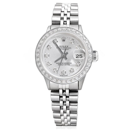 26mm Rolex Datejust 69173 Diamond Bezel Silver Dial Steel Women's Watch