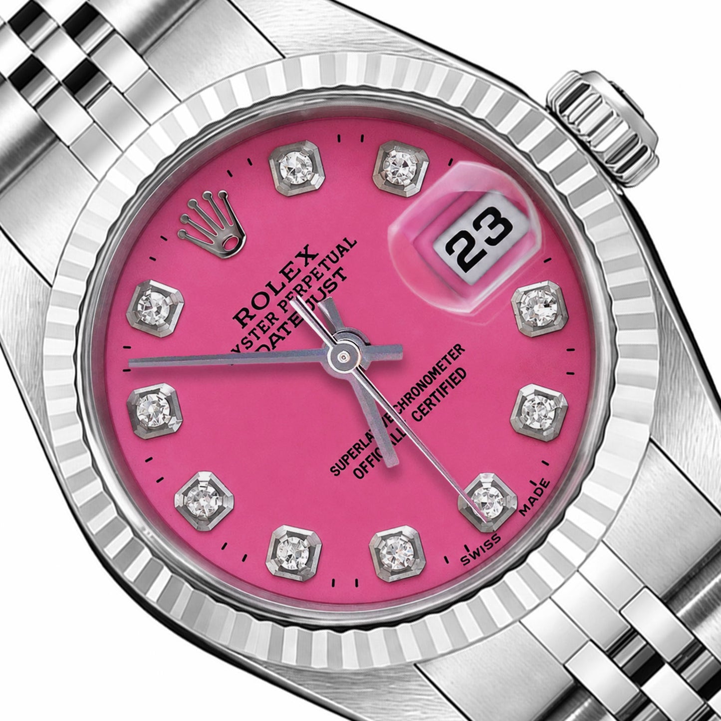 Rolex Datejust 69174 26mm Dark Pink Dial Fluted Gold Bezel Steel Women's Watch