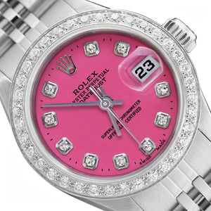 26mm Rolex Datejust 69173 Diamond Bezel Dark Pink Dial Steel Women's Watch