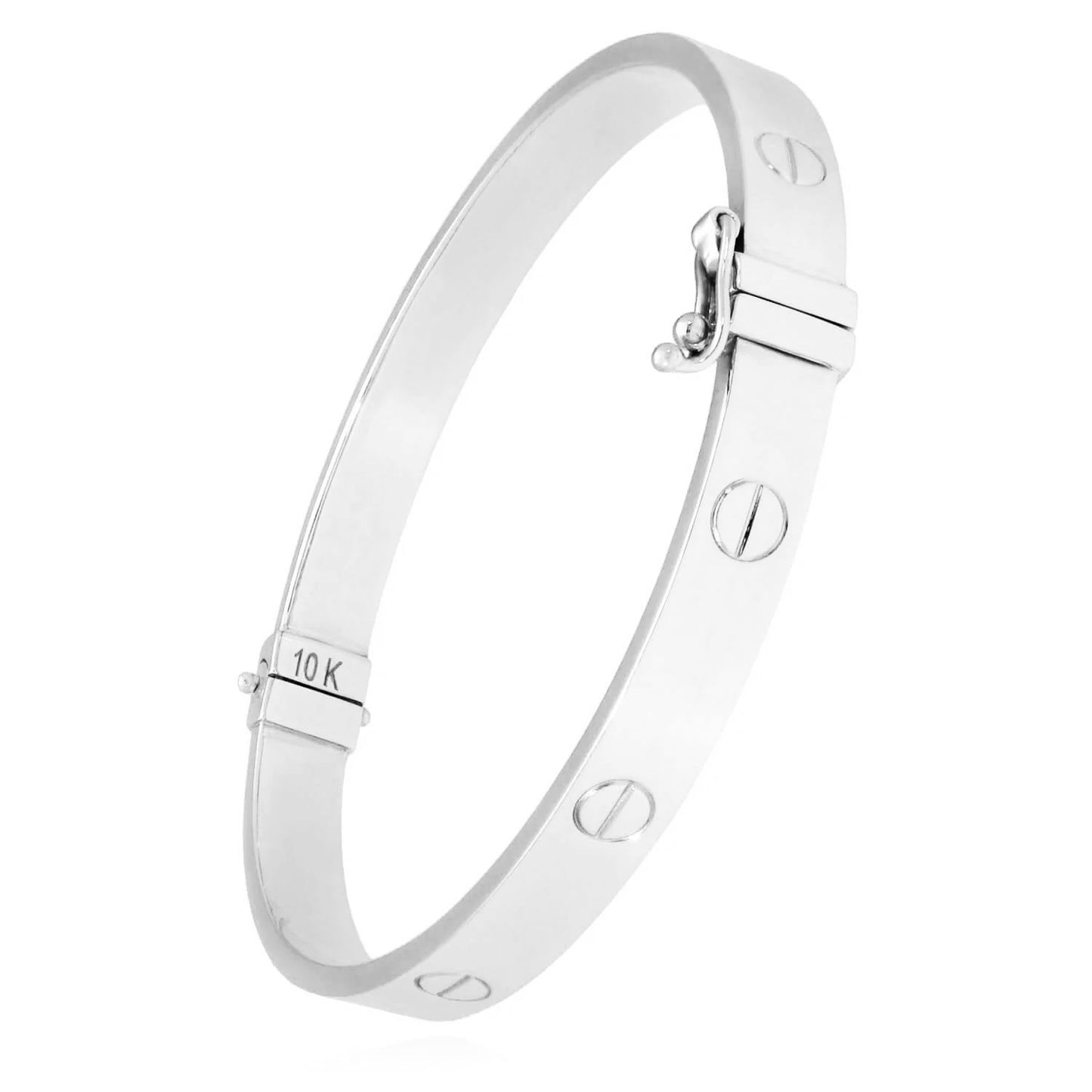 10K White Gold 6mm Screw Pattern Bangle Bracelet (Hollow) 6.5"-7"