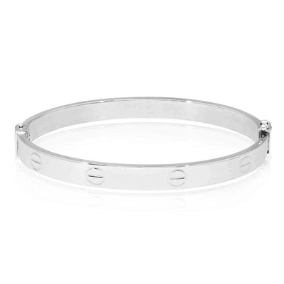10K White Gold 6mm Screw Pattern Bangle Bracelet (Hollow) 6.5"-7"