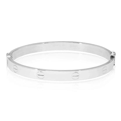 10K White Gold 6mm Screw Pattern Bangle Bracelet (Hollow) 6.5"-7"