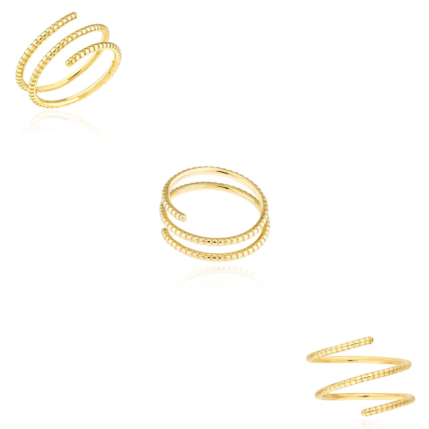 14K Yellow Gold Ribbed Texture Wrap Bypass Ring