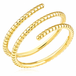 14K Yellow Gold Ribbed Texture Wrap Bypass Ring