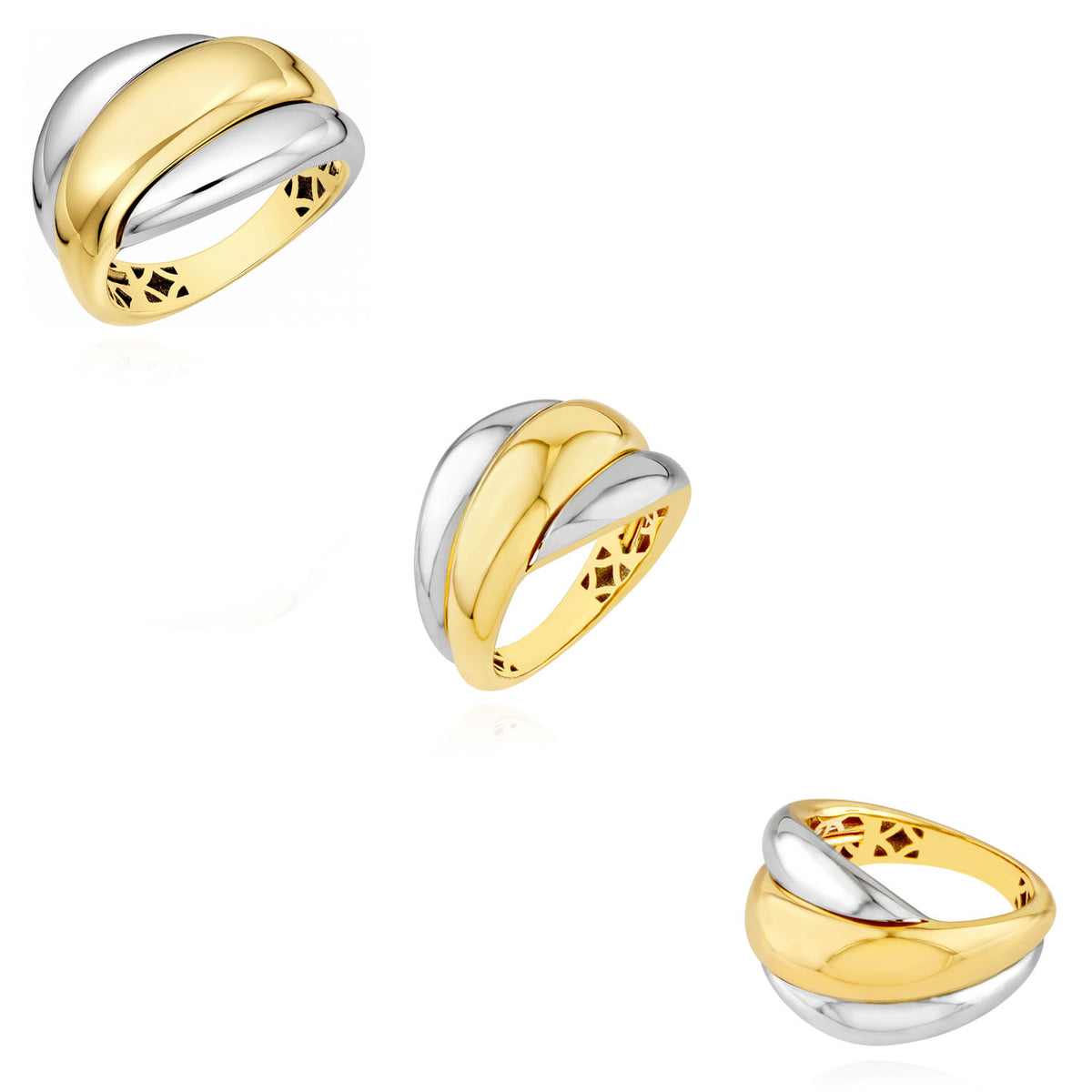 14K Two-Tone Gold High polished Triple Row Twist Ring