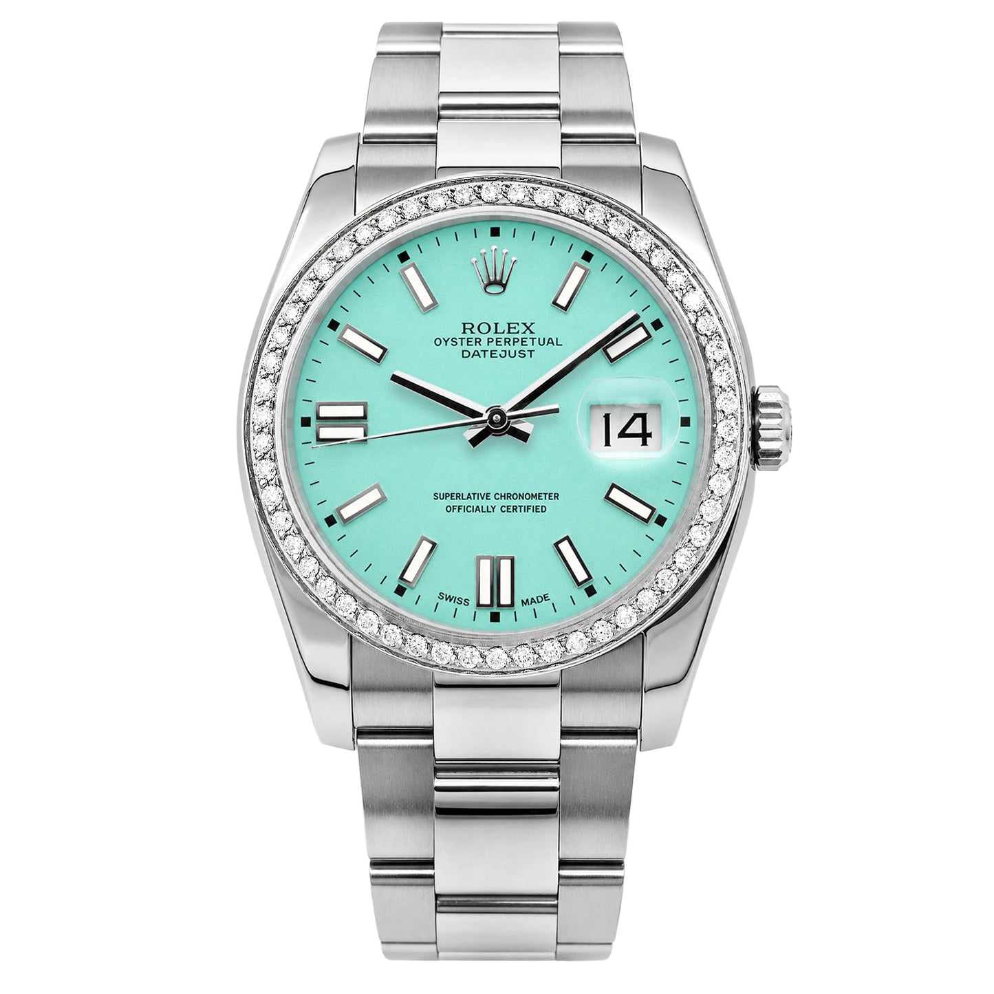 Rolex Datejust 36mm 16014 18K Gold Diamond Bezel Turquoise Dial Oyster Men Watch