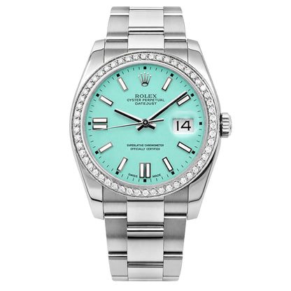Rolex Datejust 36mm 16014 18K Gold Diamond Bezel Turquoise Dial Oyster Men Watch