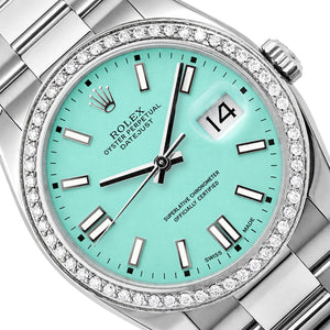 Rolex Datejust 36mm 16014 18K Gold Diamond Bezel Turquoise Dial Oyster Men Watch