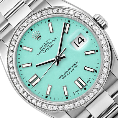 Rolex Datejust 36mm 16014 18K Gold Diamond Bezel Turquoise Dial Oyster Men Watch