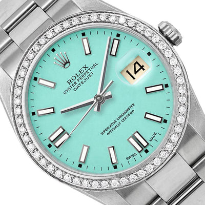 Rolex Datejust 36mm 16014 18K Gold Diamond Bezel Turquoise Dial Oyster Men Watch