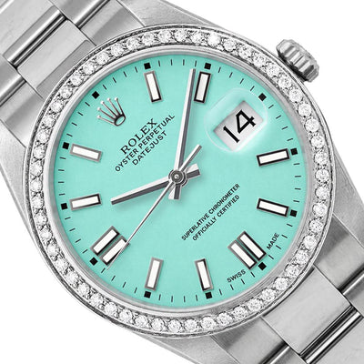 Rolex Datejust 36mm 16014 18K Gold Diamond Bezel Turquoise Dial Oyster Men Watch