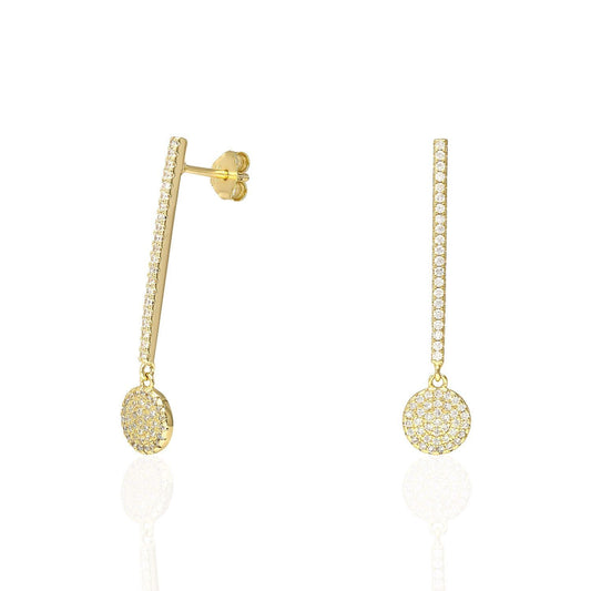 White Yellow Gold Over 925 Silver Pave CZ Pushback Bar  Disk Earrings