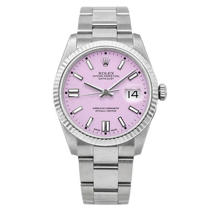 Rolex Datejust 36mm 16014 18K Gold Fluted Bezel Custom Candy Pink Dial Oyster Watch
