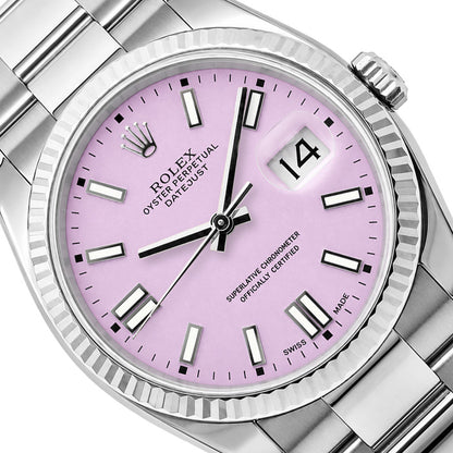 Rolex Datejust 36mm 16014 18K Gold Fluted Bezel Custom Candy Pink Dial Oyster Watch
