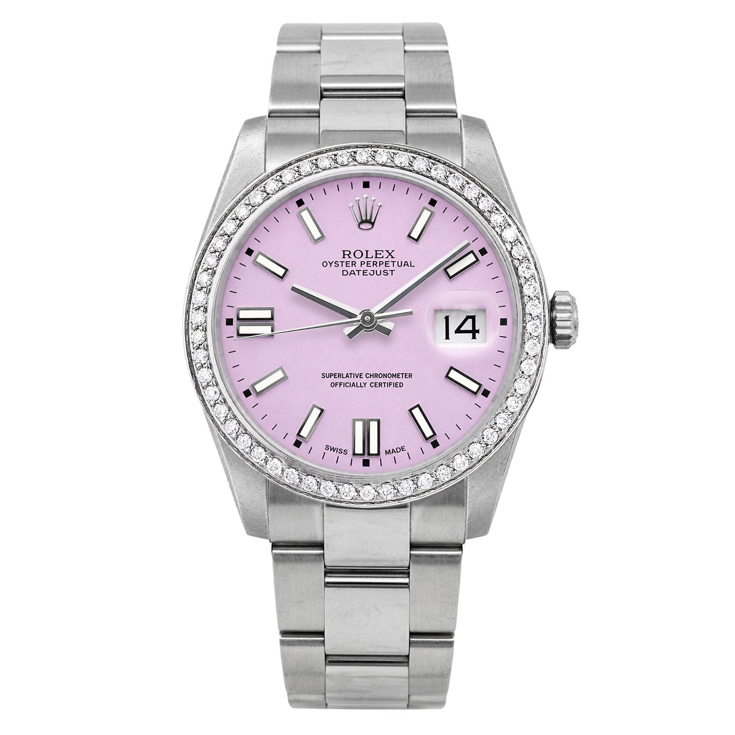 Rolex Datejust 36mm 16014 18K Gold Diamond Bezel Custom Pink Dial Oyster Watch