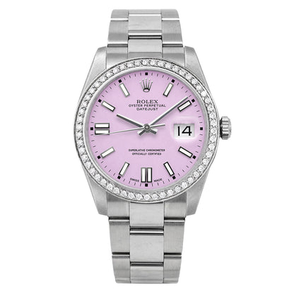 Rolex Datejust 36mm 16014 18K Gold Diamond Bezel Custom Pink Dial Oyster Watch