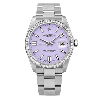 Rolex Datejust 36mm 16014 18K Gold Diamond Bezel Lavender Dial Oyster Watch