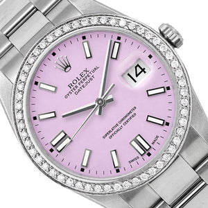 Rolex Datejust 36mm 16014 18K Gold Diamond Bezel Custom Pink Dial Oyster Watch