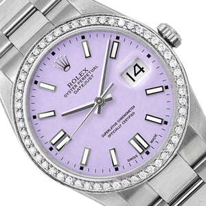 Rolex Datejust 36mm 16014 18K Gold Diamond Bezel Lavender Dial Oyster Watch