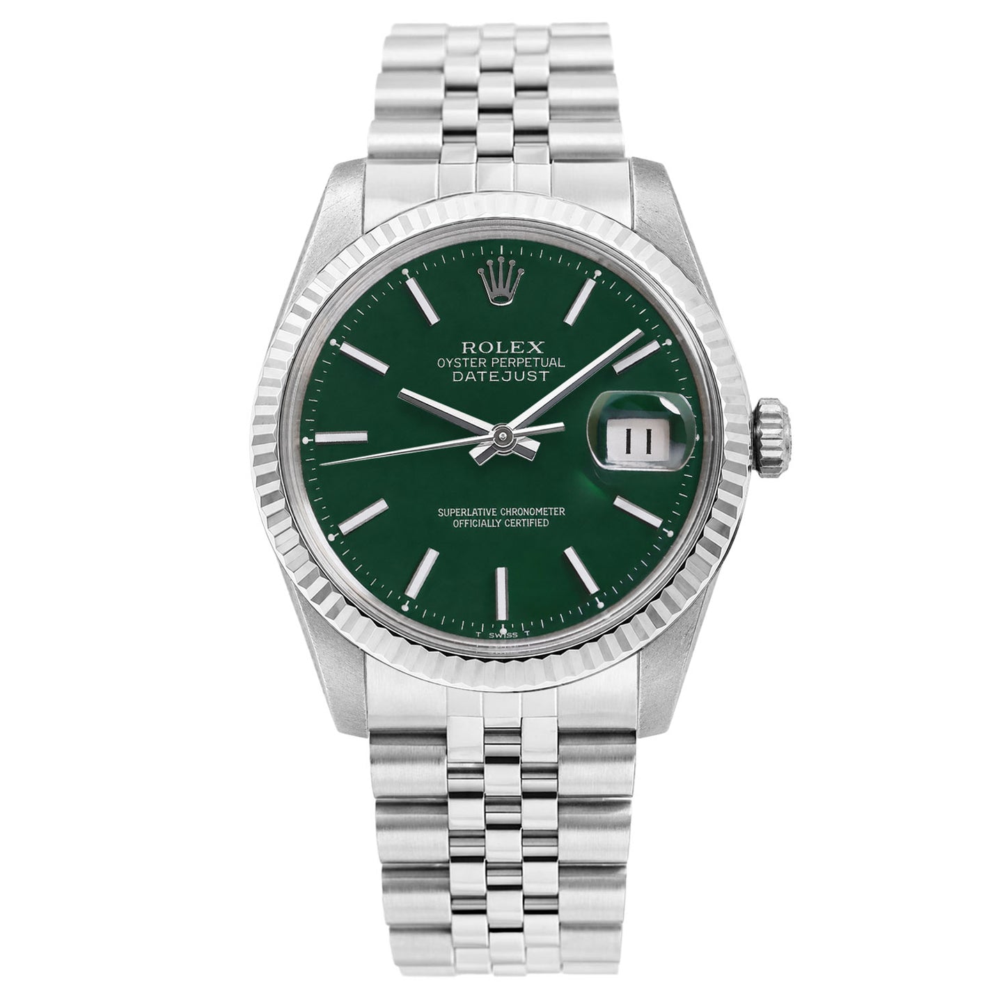Rolex Datejust 1601 36mm Green Dial 18K White Gold Bezel Jubilee Watch
