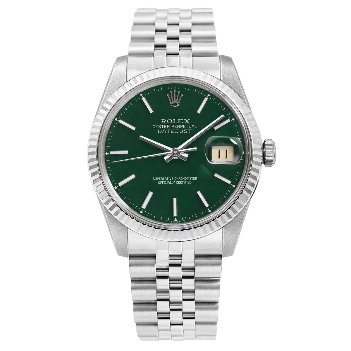 Rolex Datejust 1601 36mm Green Dial 18K White Gold Bezel Jubilee Watch